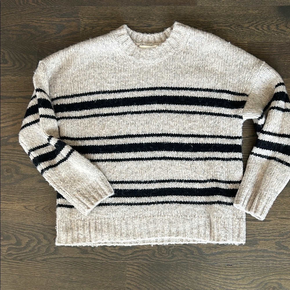 ba&sh Striped Crewneck Sweater in Cream and Black